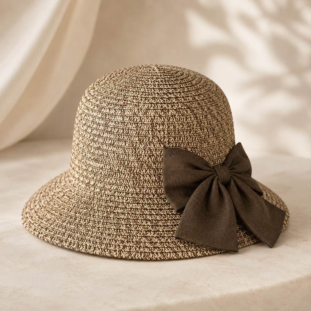 Celeste Woven Sun Hat with Brown Bow