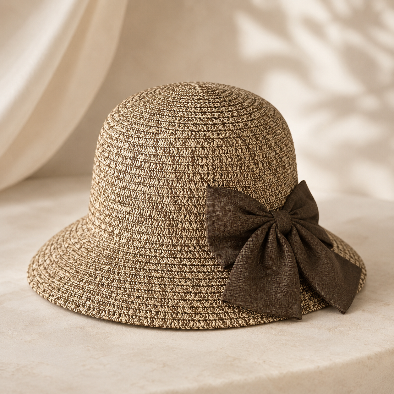 Celeste Woven Sun Hat with Brown Bow