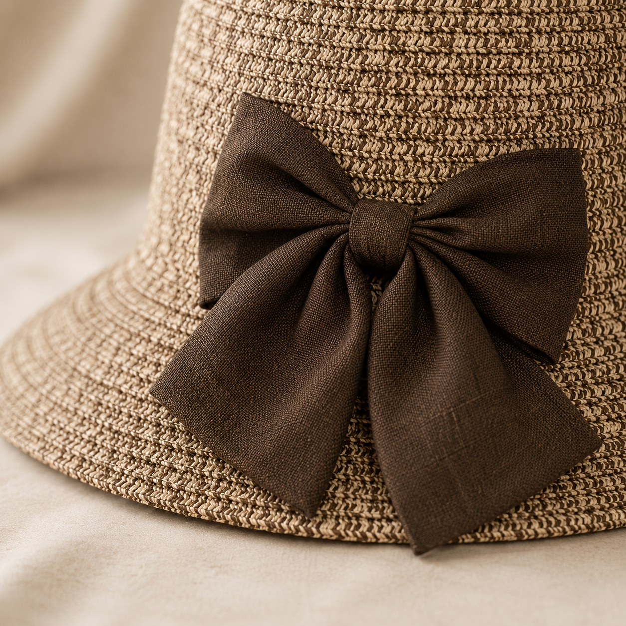 Celeste Woven Sun Hat with Brown Bow