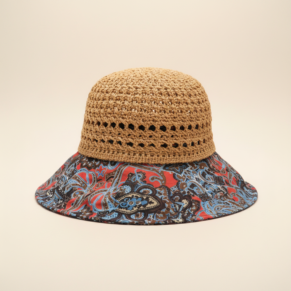 Marina Woven Bucket Hat in Red Paisley - main product view