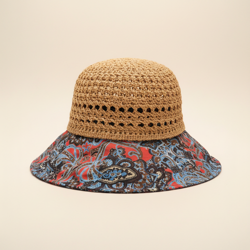 Marina Woven Bucket Hat in Red Paisley - main product view