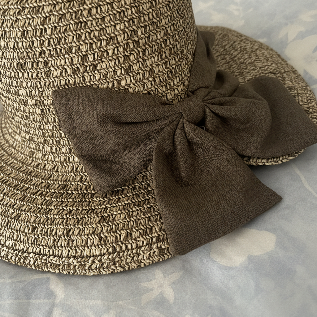 Celeste Woven Sun Hat - chocolate bow detail close-up