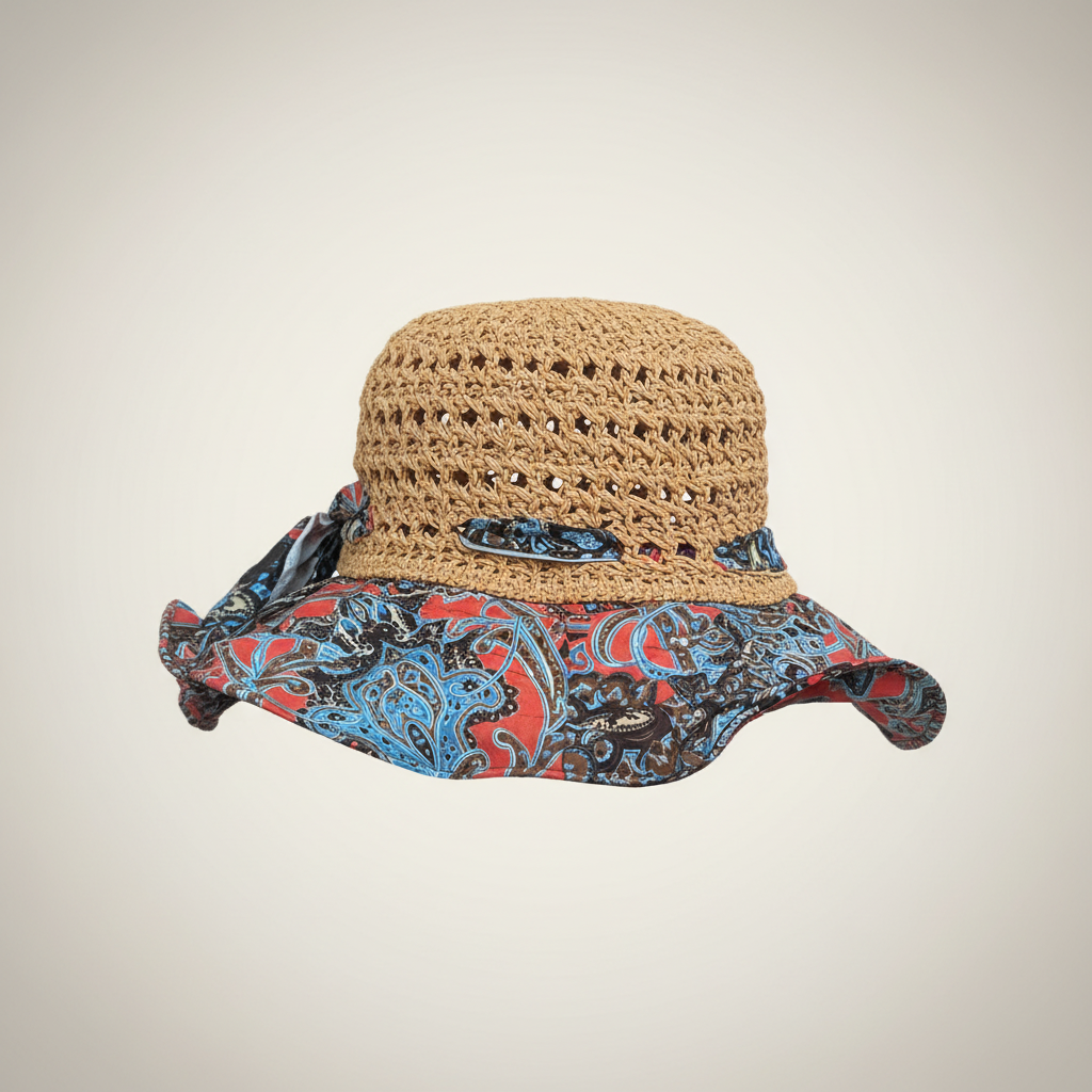 Marina Woven Bucket Hat Red Paisley - side silhouette view
