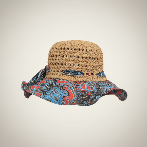 Marina Woven Bucket Hat Red Paisley - side silhouette view